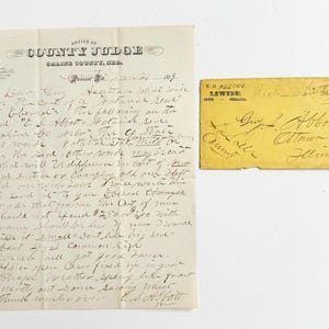 Carta y sobre antiguos del juez del condado de Saline, Nebraska, 29 de enero de 1879
