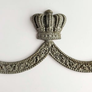 Vintage Silver Metal Crest with Crown - Wall Plaque with Scrolls