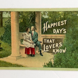 GRATIS VERZENDING: antieke vintage ansichtkaart uit 1911 - ingekleurde foto "Happiest Days that Lovers Know"