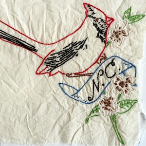 Embroidered Cardinal & Dogwood Quilt Block: North Carolina State Symbols