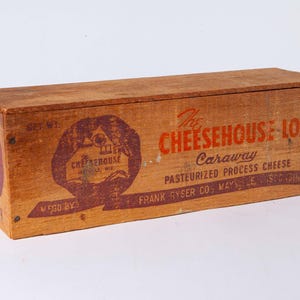 Vintage 1950s Wisconsin Wood Cheese Box - Ryser 5 lb. Loaf Caraway
