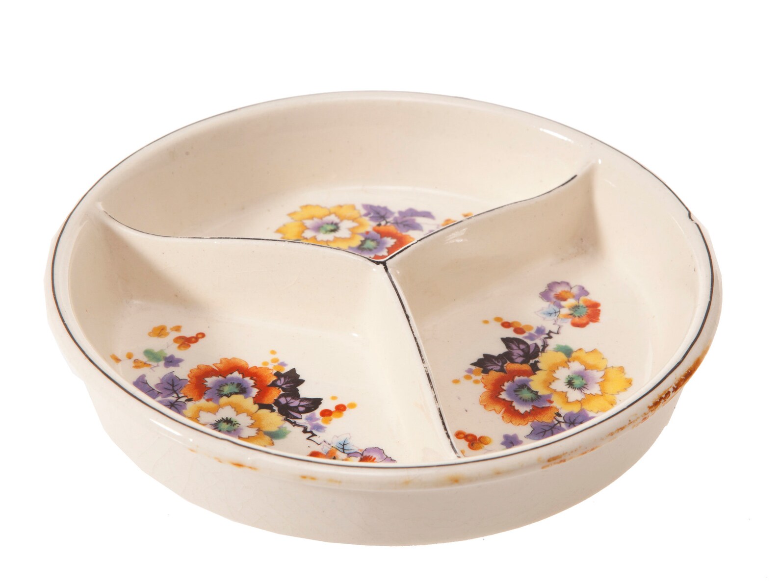 Vintage Three Section Divided Ceramic Dish Lovely Floral Etsy