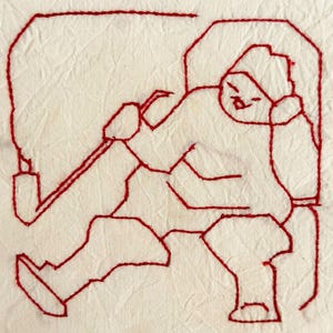GRATIS VERZENDING: vintage geborduurd rood-wit quiltblok met kinderrijmpje - gestikte stof Old King Cole