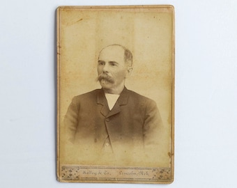 FREE SHIPPING: Actual Antique Vintage Cabinet Photo - Photograph of Mustache Man from Lincoln, Neb.
