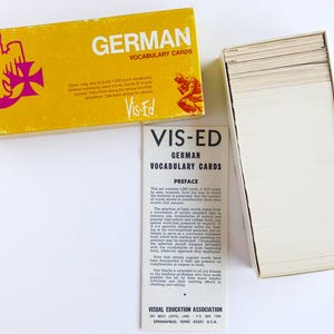 Vintage Duitse woordenschatkaarten in originele doos - volle doos met Vis-Ed Grammar Compact Facts Cards - Thuisonderwijshulpmiddel