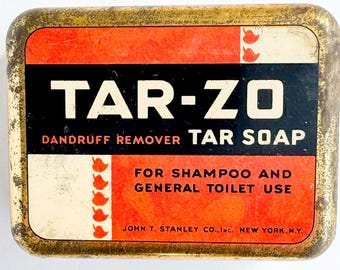 Lata de jabón de alquitrán vintage - Caja pequeña de metal naranja y negra