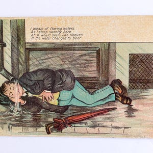 FREE SHIPPING: Actual Antique Vintage Humor Postcard - &quot;If the water changed to beer.&quot;