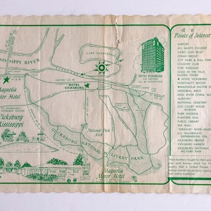 Vintage MidCentury Restaurant Paper Placemat - Magnolia Motor Hotel, Vicksburg, Mississippi