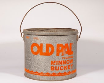 Seau flottant Old Pal Vintage Minnow - Boîte de pêche avec anse galvanisée avec couvercle relevable