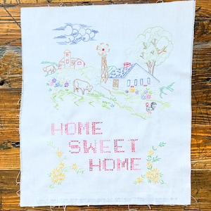Vintage Extra Large Hand Crafted Cross Stitch Sampler - Home Sweet Home Hand Stitched Wall Hanging