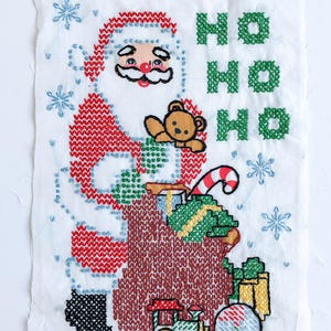 Vintage Hand Stitched Santa Sampler: Ready to Frame Christmas Decor
