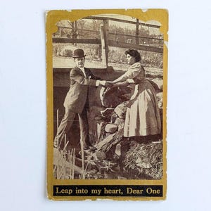 SPEDIZIONE GRATUITA: Autentica cartolina d'epoca antica del 1910 - "Salta nel mio cuore, caro" - Cartolina fotografica