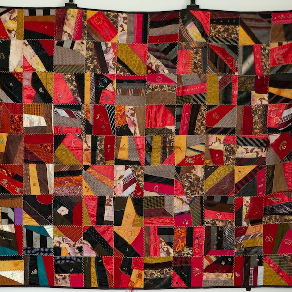 Fabulous Antique Vintage Crazy Quilt - Good Condition - 72" x 96" - Velvets and Cottons and Silks