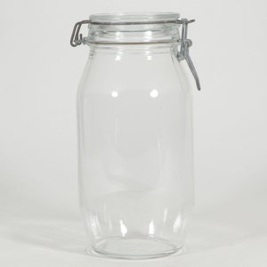 Vintage Large Italian Storage Jar - Clear Glass Container - Metal Clasp - Excellent Condition