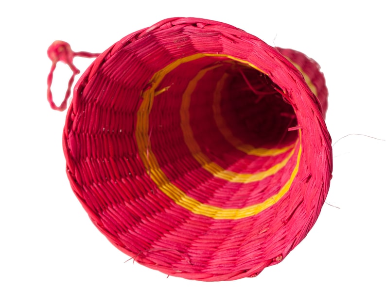 Vintage Christmas Ornament Handcrafted Colorful Woven Rattan Bell with Original Hanger Holiday Decor