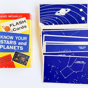 Flashcards antigos "Conheça suas estrelas e planetas" - Conjunto Rand McNally de 1960 na caixa original