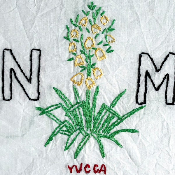 FREE SHIPPING: Vintage Hand Stitched Quilt Block - New Mexico State Flower Yucca