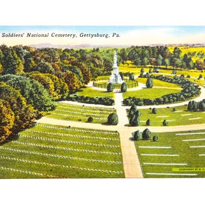 KOSTENLOSER VERSAND: Vintage Leinen Souvenir Postkarte - Soldaten Nationalfriedhof, Getgetsburg, PA - Tipton Copyright Unmailed Card