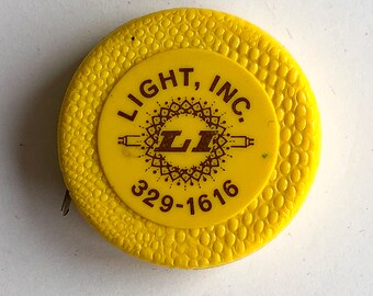 Vintage Pocket Tape Measure - Round Yellow "Light, Inc." Measuring Tape