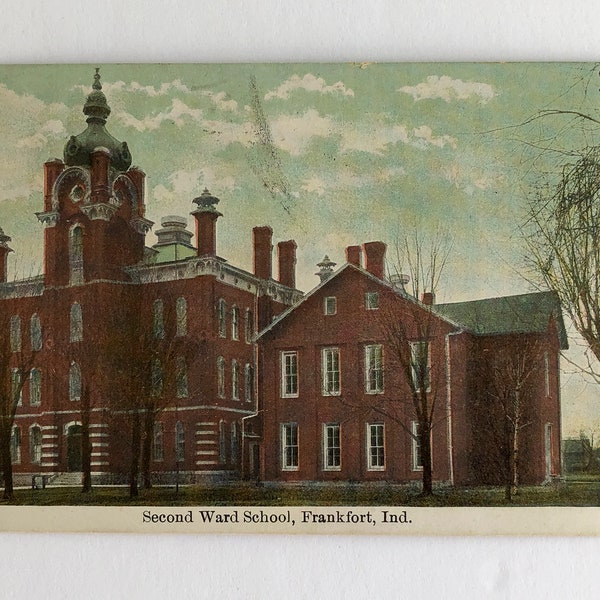 FREE SHIPPING:  Actual 1910 Antique Vintage Photo Postcard -  Second Ward School, Frankfort, Indiana