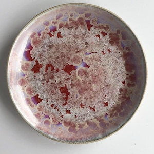 Fabulous Ceramic Art Plate - Crackled White on Cranberry Red 10&quot; Display Dish, Signed Silveri