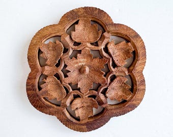 Salvamanteles/Soporte para plantas redondo de madera tallada vintage de estilo vintage