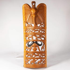 Amazing Vintage Large African Wood Mask - Intricately Hand Carved Folk Art Wall Hanging