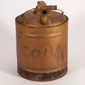Vintage Kerosene Can Oil Tin with Wood Handle and Spout - Painted Chippy Patina