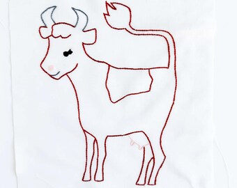 Vintage Embroidered Happy Cow Large Quilt Block