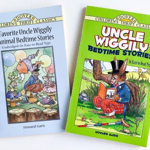 May include: Two children's books titled "Favorite Uncle Wiggily Animal Bedtime Stories" and "Uncle Wiggily Bedtime Stories." The books feature colorful illustrations of Uncle Wiggily, a rabbit character, and other animals. The books are from Dover Children's Thrift Classics.