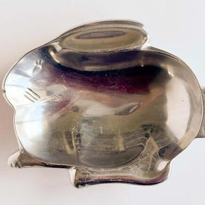 Ciotola vintage a forma di coniglio in metallo argentato - Realizzata in India, alluminio pressofuso