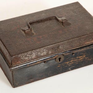 Vintage kleine schwarze Cashbox - Metall Schmuckstück / Aufbewahrungsbox