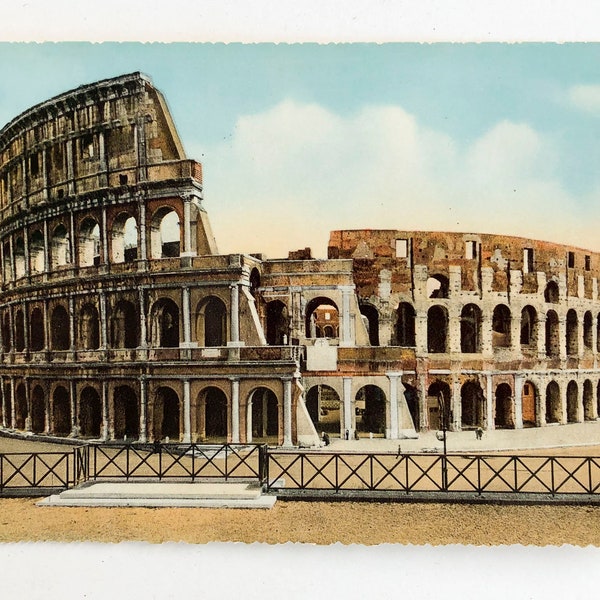 FREE SHIPPING: Actual Vintage Rome Postcard - Pre-WW11 Colorized Rendition Flavios Amphiteatre of Colosseum Post Card