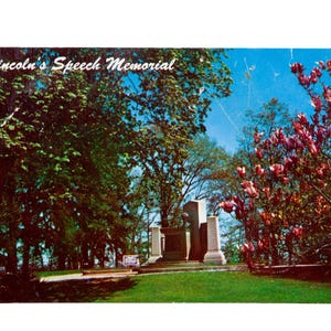 FRETE GRÁTIS: Cartão postal colorido vintage de meados do século - Memorial do discurso de Lincoln, Gettysburg, Pensilvânia.