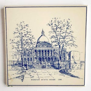 Handmålade keramiska plattor i vintagestil: Boston State House, tillverkade i Holland