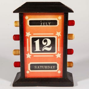 Unusual Perpetual Desk Calendar: Black Wood, Moveable Spindle Dates