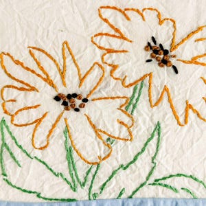 Vintage Embroidered Daisies Quilt Piece - Ruby Short McKim Pattern