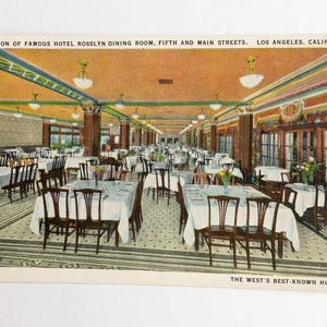 Kostenloser Versand: Antike Vintage Postkarte - Rosslyn Hotel Speisezimmer, Los Angeles, California