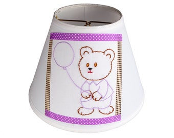 Hand Crafted Lamp Shade Up-cycled from Vintage Teddy Bear Quilt Block on New Clip-on Lamp Shade