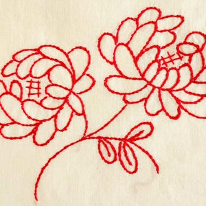FREE SHIPPING: Vintage Embroidered Red Flowers Quilt Block - Hand Stitched Cotton Fabric Quilt Square