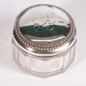 Vintage Sterling Silver and Cut Glass Small Pill Jar