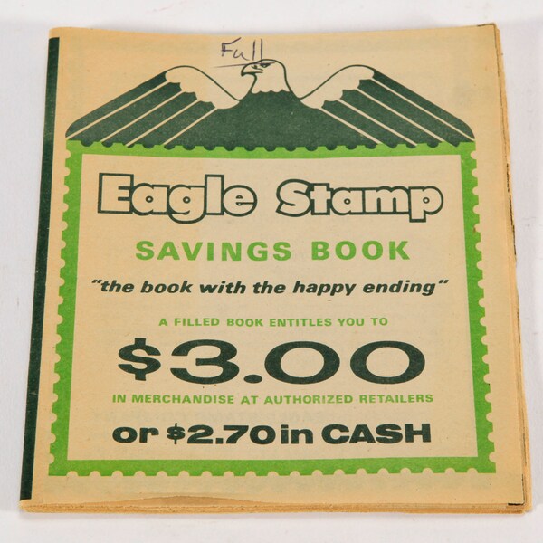 Vintage Eagle Stamp Savings Book - Full Green Stamps Booklet with 1950s Retro Graphics