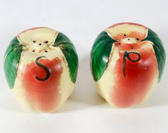 Vintage PAIR Large Ceramic Salt and Pepper Shakers Shaped Like Apples - Retro Farmhouse Decor