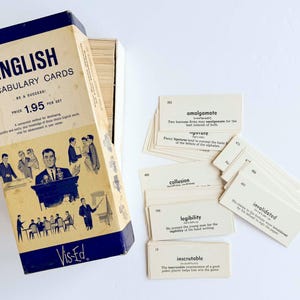 Tarjetas didácticas antiguas en caja original - 1000 tarjetas de vocabulario en inglés - Herramienta de aprendizaje en casa