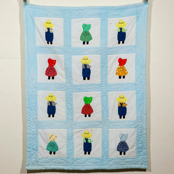 Vintage Hand Crafted Quilt - Sunbonnet Sue and Sam Nursery Blanket