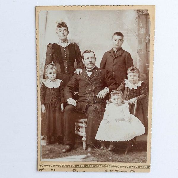 FREE SHIPPING: Actual Antique Vintage Cabinet Photo - Antique Photograph of Family of Four Children and Parents