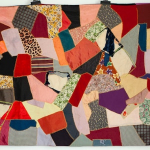 Unusual Vintage REVERSIBLE Crazy Quilt - Hand Stitched Silks, Velvets and Cottons