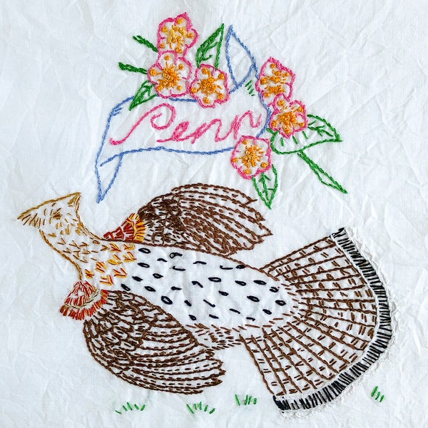 FREE SHIPPING: Vintage Pennsylvania State Quilt Block with State Bird and Flower - Thrush and Laurel