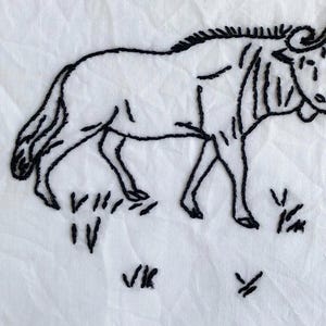 FREE SHIPPING: Vintage Embroidered Bull on Fabric Quilt Block - Hand Stitched Quilt Square