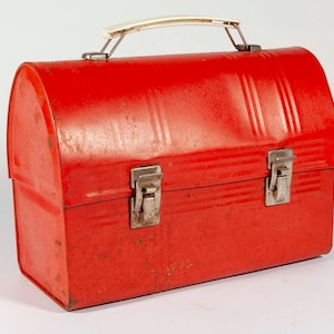 Vintage Red Metal Lunchbox - Aladdin USA Made Domed Top Workman's